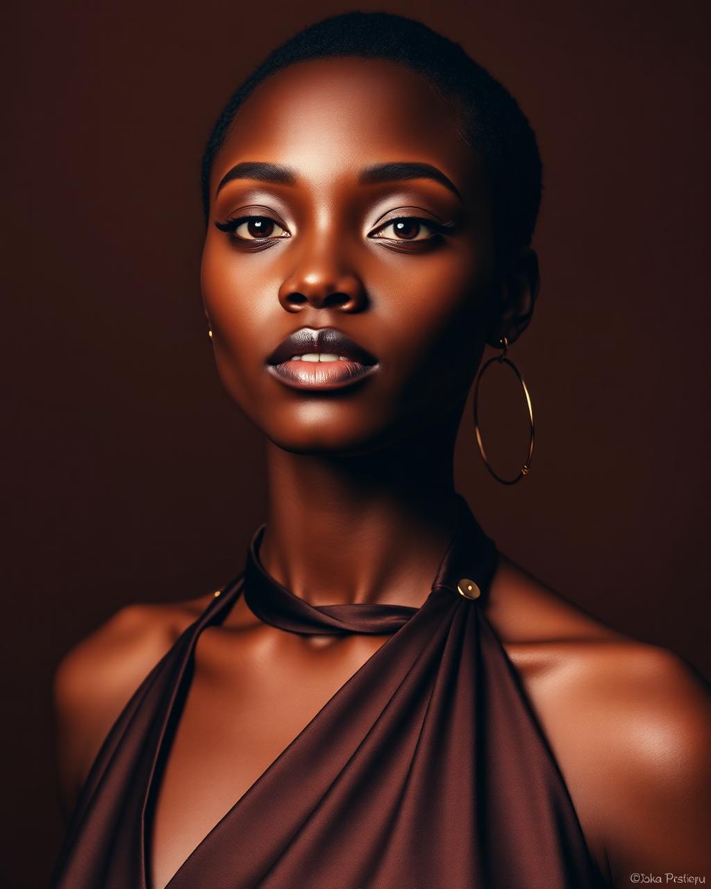 Amara Nwosu, female editorial and beauty talent from Accra, studio rendered cover portrait.