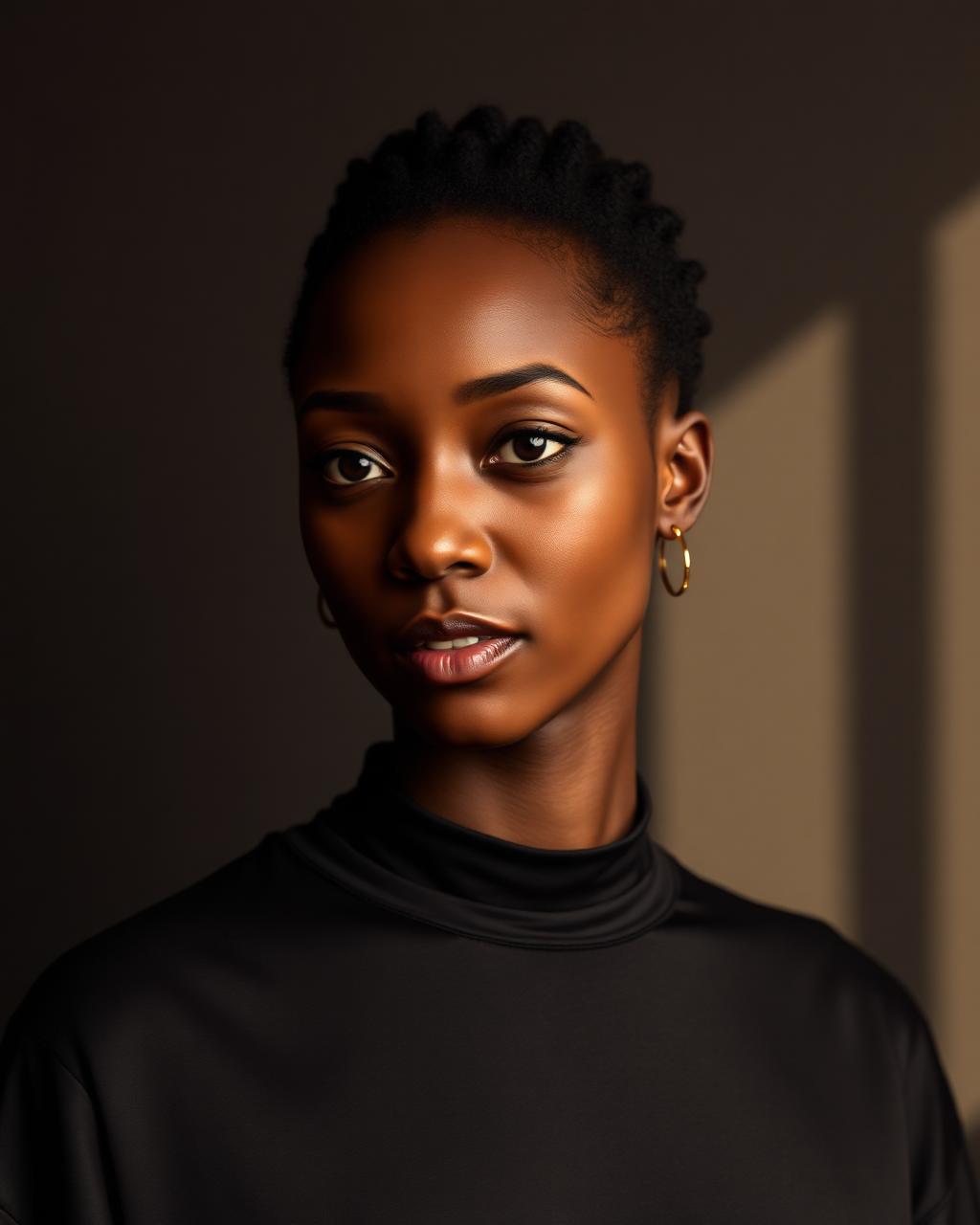 Inès Okafor, female campaign and portrait talent from Lagos, studio rendered cover portrait.