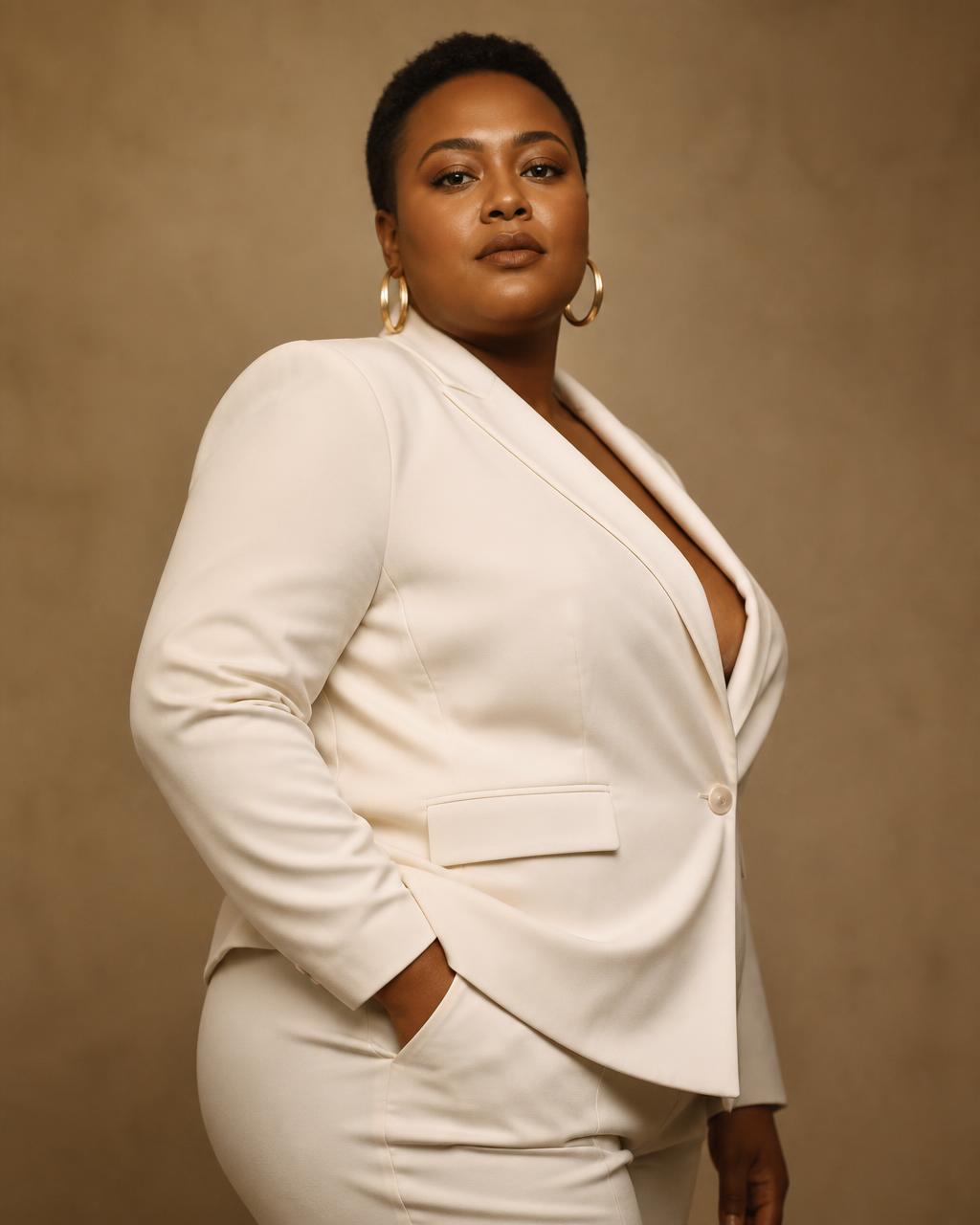 Nia Bekele, extended sizing female curve and beauty and campaign talent from Addis Ababa · London, studio rendered cover portrait.