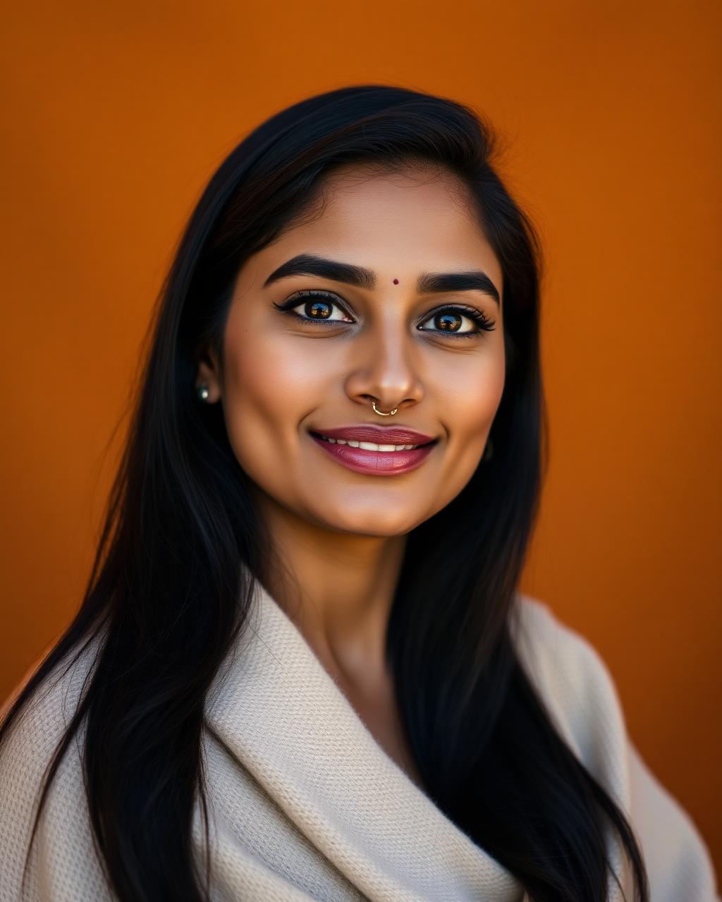 Priya Kapoor, female beauty and campaign talent from Mumbai, studio rendered cover portrait.