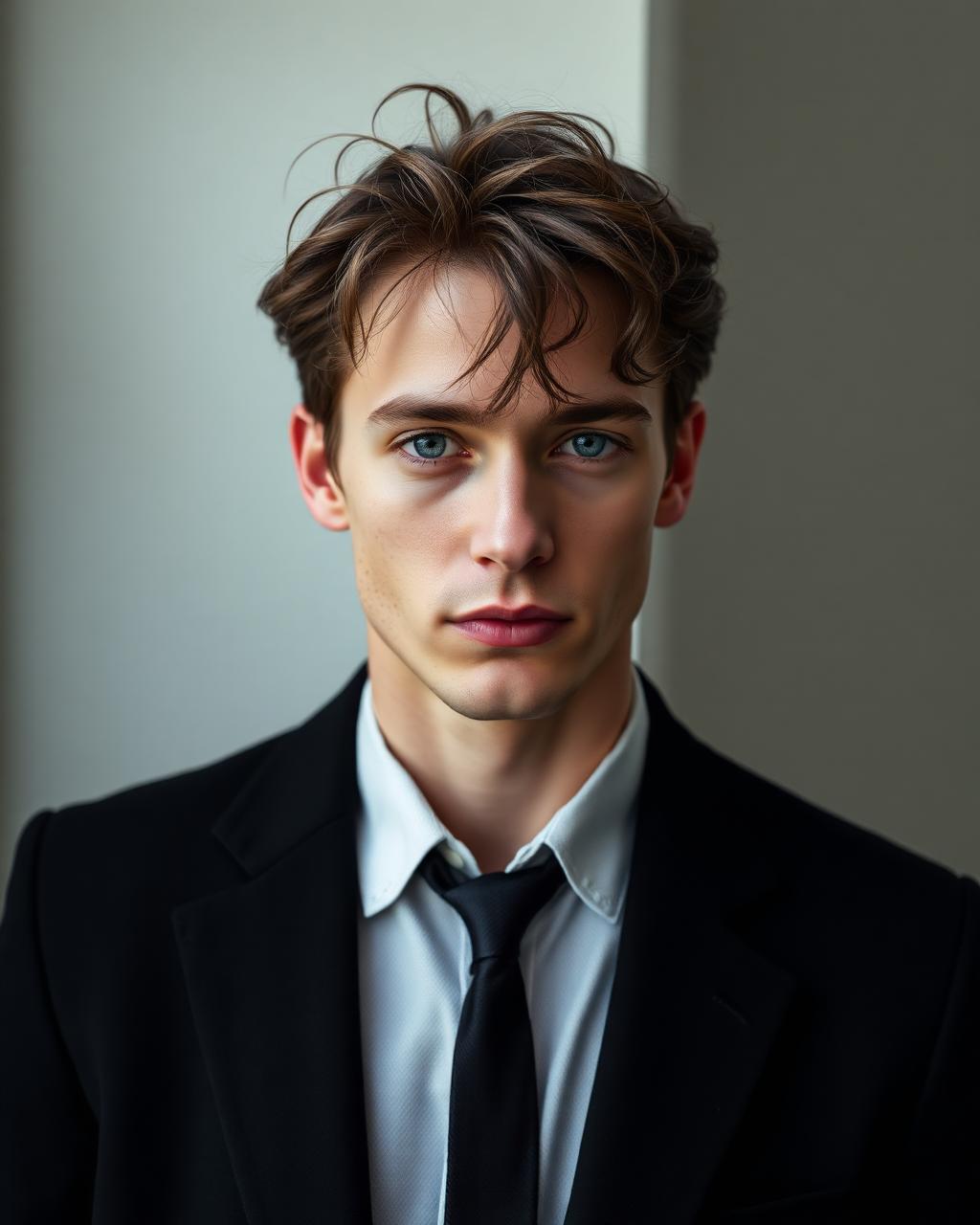 Théo Marchand, male editorial and menswear talent from Paris, studio rendered cover portrait.